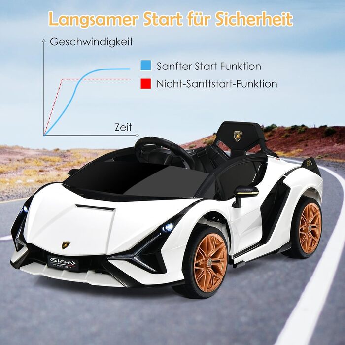 Дитячий електромобіль Lamborghini 12V COSTWAY з пультом, MP3, радіо, музикою та LED-фарами, для дітей 3-8 років, білий