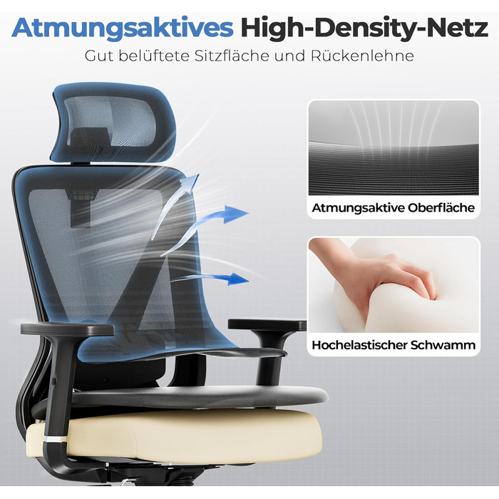 Офісне крісло COMHOMA ергономічне з 3D-підголівником та підтримкою попереку, регульовані підлокітники, функція гойдання