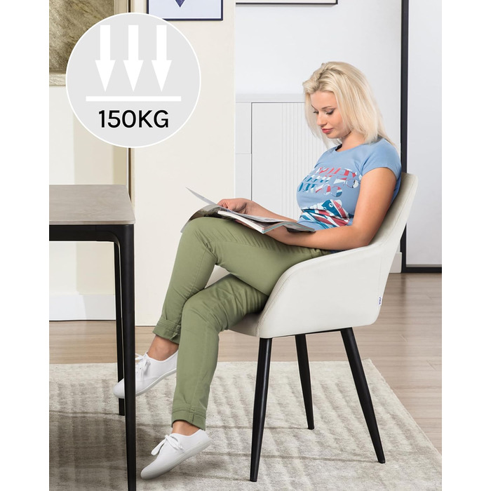 Крісла для їдальні WOLTU з підлокітниками та спинкою, для кухні, вітальні, їдальні, м'які крісла з оксамитовим покриттям, металеві ніжки, (кремовий, набір 8 шт)