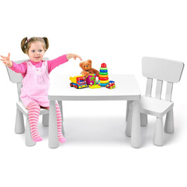 Дитячий стіл LIFEZEAL з 2 стільцями: комплект меблів для дітей з пластику з підлокітниками та закругленими краями (білий)