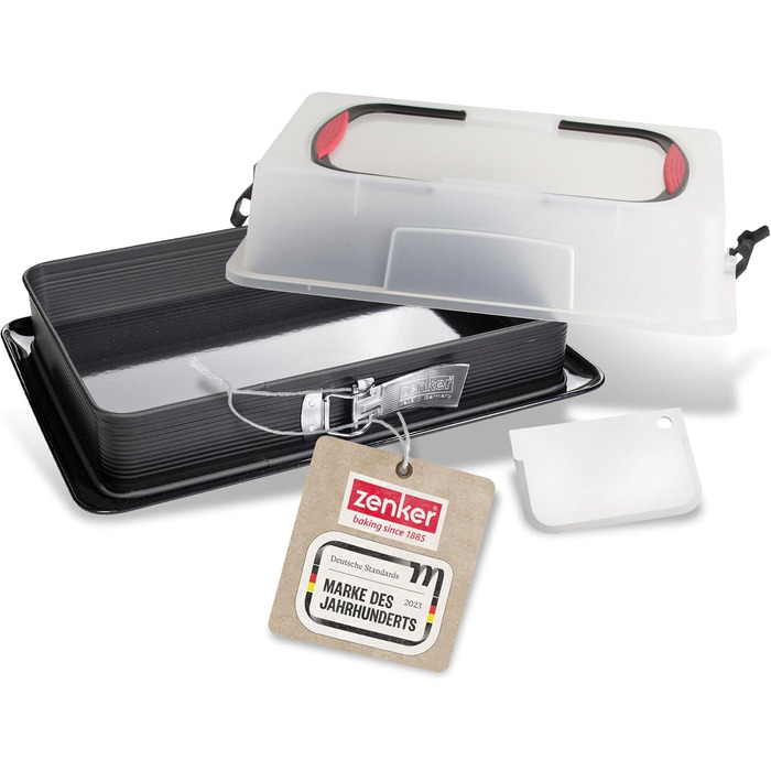 Форма для випічки Zenker прямокутна з кришкою DELUXE, коробка для транспортування випічки з емальованим дном, дека для випічки з кришкою (колір: Чорний/Прозорий/Червоний), кількість: 1 шт. з транспортувальною кришкою Single