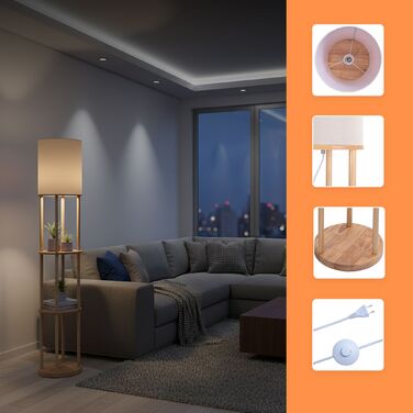 Лампа для читання з трьома полицями та льняним абажуром