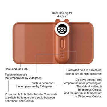 Підігрівач молока для дитячих пляшечок з LED-дисплеєм 8000mAh, USB-C зарядка, 6 температурних режимів, синій (Teddy brown)