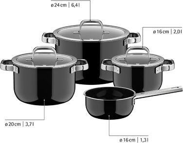 Набір каструль WMF Fusiontec Mineral Pro 4 шт, індукція, нержавіюча сталь, чорний, Made in Germany