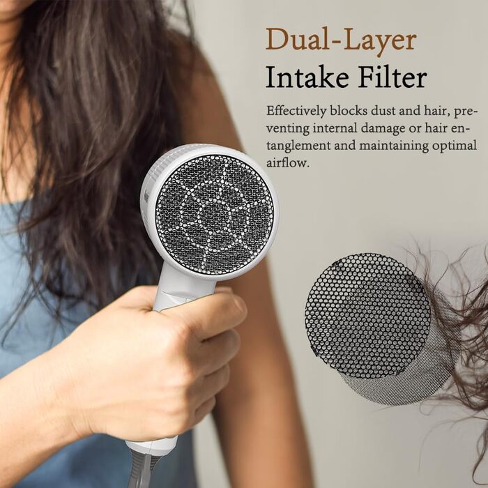 Компактний іонізуючий фен для волосся 2000W, складаний дорожній фен з дифузором та стилізуючою насадкою, швидке сушіння, білий