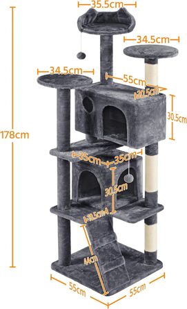 Котяче дерево Висота 178 см Міцне котяче дерево Кігтеточка для кішок Котячі меблі, Дерево для скелелазіння для кішок, темно-сіре 178 см Темно-сіре