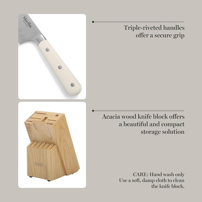 Набір ножів Martha Stewart Eastwalk 14 предметів з карбонової сталі, з ABS-ручками, акціїя дерево, білий