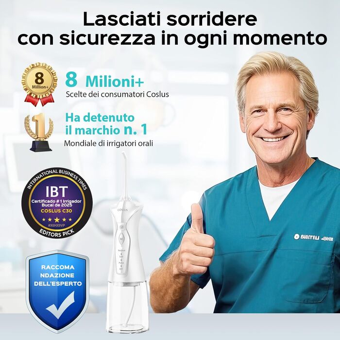 COSLUS Бездротовий електричний іригатор для рота: 4 режими, портативний, 300 мл резервуар, тестер-переможець, легкий у використанні, скребок для язика, догляд за зубами, для подорожей, світло-зелений (білий)