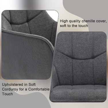 Набір обідніх стільців WOLTU 2 шт., поворотні, для кухні, вітальні, їдальні, з м'якими сидіннями та підлокітниками, метал, жаккард, темно-сірий