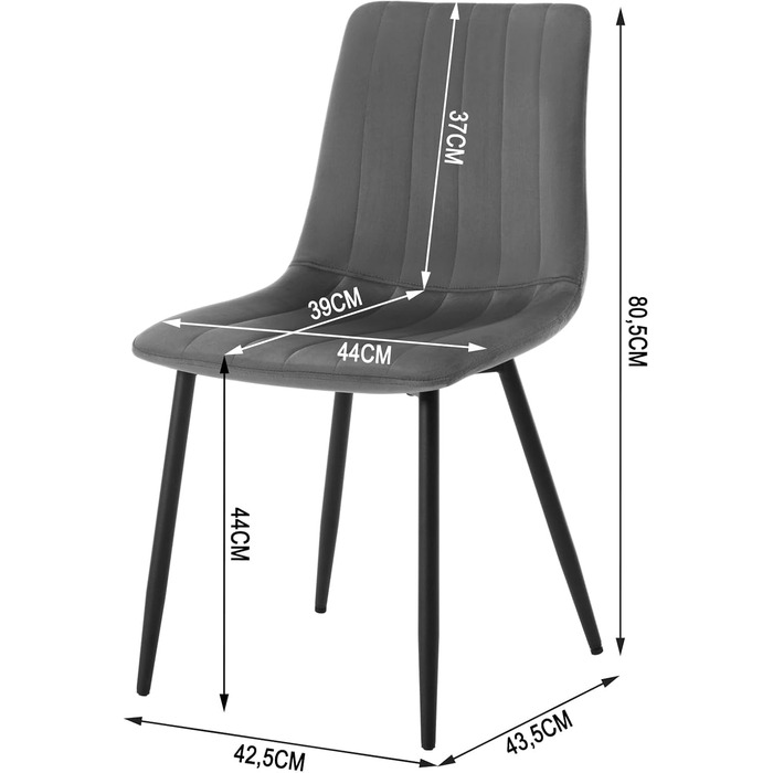 Обідні стільці для вітальні, кухні, спальні. М'який стілець з підлокітником, металеві ніжки, оксамитова сидіння (темно-сірий, набір 8 шт.)