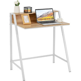 Письмовий стіл LIFEZEAL, Комп'ютерний стіл з 2 полицями, Столик для ноутбука з підставкою, Офісний стіл з А-подібним металевим каркасом, Стіл для ПК з великою стільницею, 80x47,5x90см (натуральний)