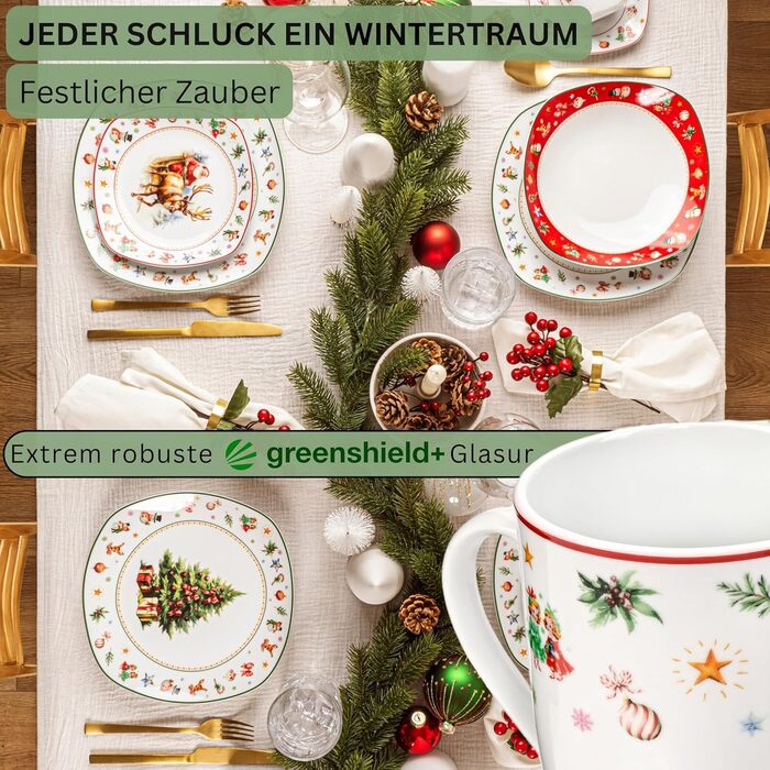 Набір кавових чашок SÄNGER Bilgola Christmas Design (6 шт.) з порцеляни, 350 мл | Преміум якість, для 6 осіб, придатні для миття в посудомийній машині