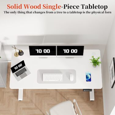 Електричний стіл 140x60 см, регулювання висоти, комп'ютерний стіл, без швів, білий