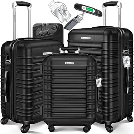 Набір валіз KESSER® 3шт з ABS-пластику: велика, середня, маленька. Валіза-тележка з замком, коліщата 4 шт., ваги в комплекті. Чорний колір.