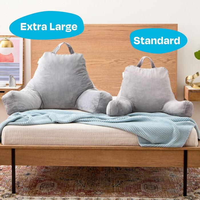 Підлогове крісло-подушка Linenspa з піною з пам'яті, спинка для читання, ігор, перегляду телевізора – крісло-подушка для ліжка з підлокітниками, ідеально для гуртожитків (X-Large, Сірий)