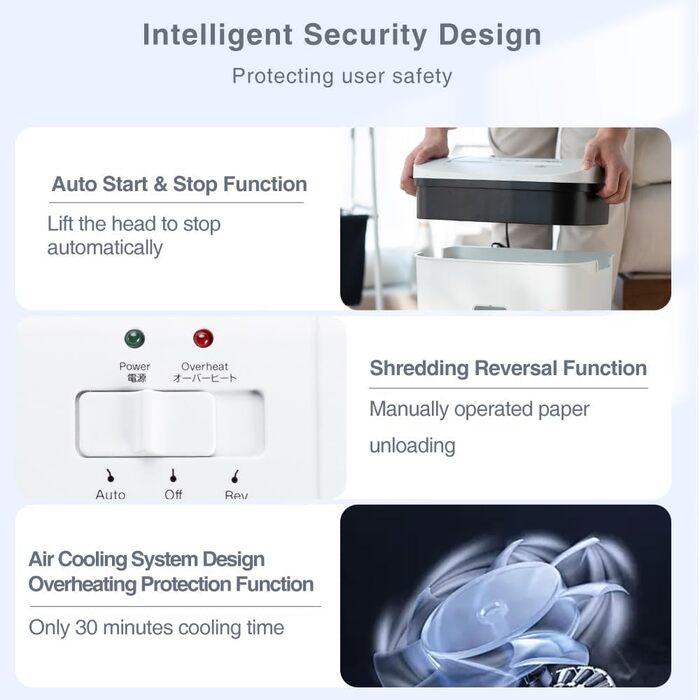 Шредер для паперу P4, 14 листів, 60 хв безперервної роботи, знищення кредитних карт та скріпок, 21л контейнер, тихий, для дому, офісу, шкіл, білий