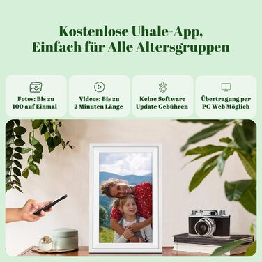 Цифровий фоторамка Eptusmey з Wi-Fi, 10.1 дюймів, корпус з дуба, 32GB, HD IPS сенсорний екран 1280x800, відтворення фото/відео через Uhale APP, подарунок для чоловіків та жінок, колір: білий дуб