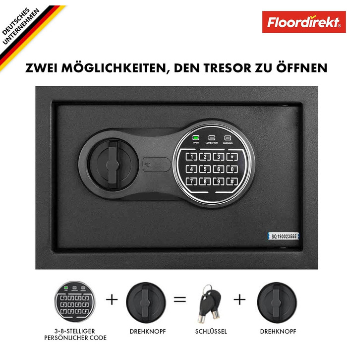 Мобільний сейф Floordirekt Tresor Grasberg: захист для дому, 20x31x20 см, антрацит, електронний та комбінаційний замок, настінний сейф з болтами та ключем