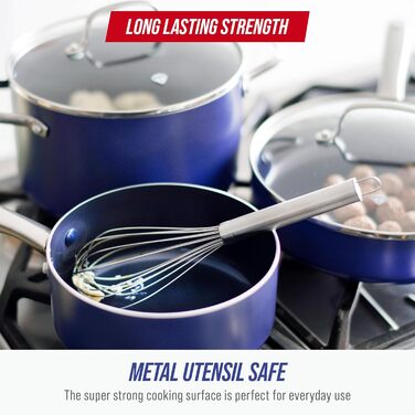 Набір посуду Blue Diamond 10 предметів з керамічним антипригарним покриттям Diamantstruktur. Без PFOA, підходить для індукції, посудомийної машини та духовки, синій колір