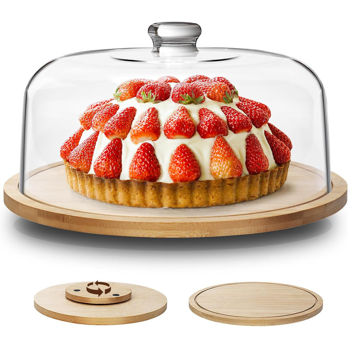 Дерев'яний підставка для тортів з кришкою, обертова тарілка для випічки, декор для тортів | Eukue