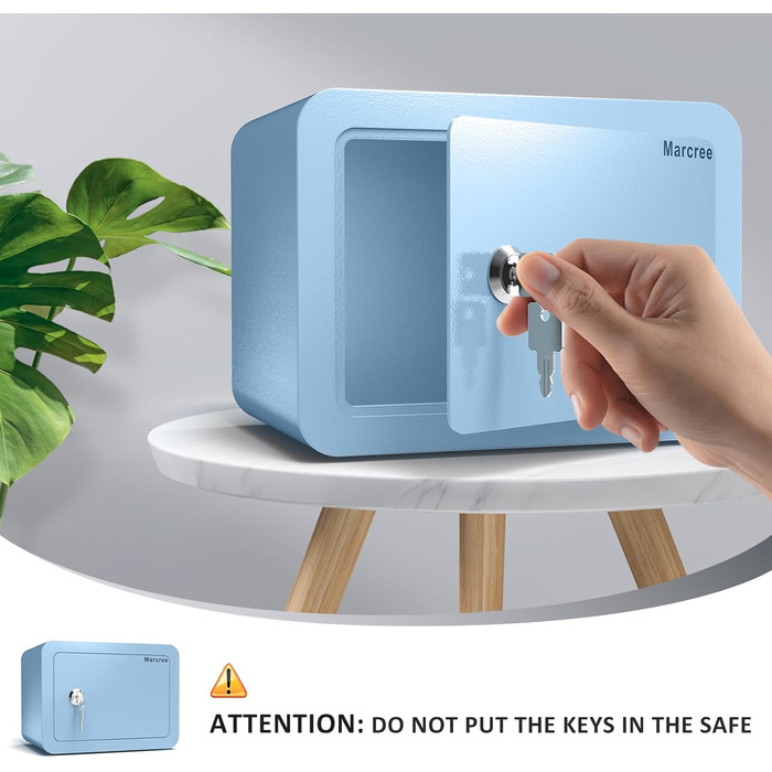 Дитячий сейф-сховище Mini Safe Box: сталевий сейфчик з ключем, 16.9 x 22.9 x 17.6 см, блакитний