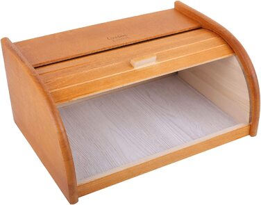 Дерев'яна хлібниця Creative Home Erle з роликовою кришкою, 38x28,5x17,5 см, натуральна, для хліба, булочок та випічки, стильна хлібна скриня для кухні