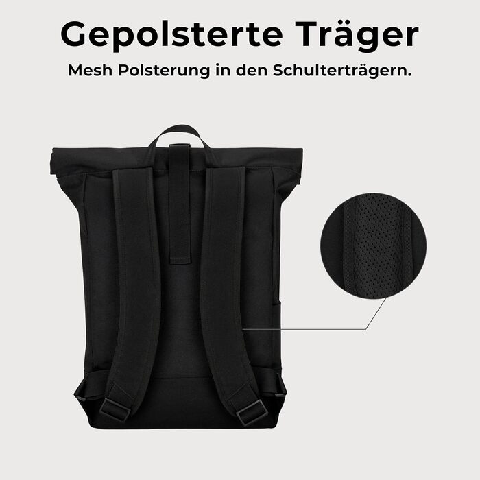 Рюкзак Johnny Urban Robin Large Rolltop для жінок і чоловіків, міський, водонепроникний, 18-22 л, відділення для ноутбука 16”, з переробленого PET, чорний
