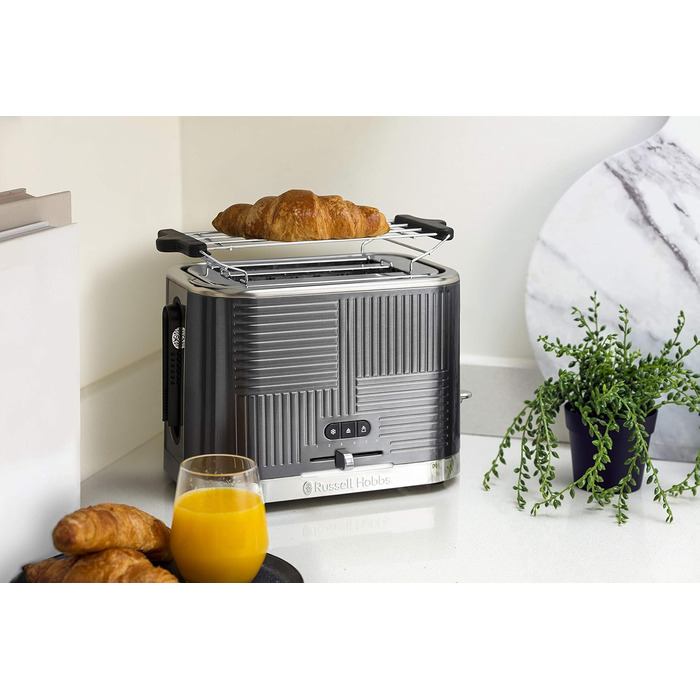 Тостер Russell Hobbs Geo Edelstahl Grau на 2 тости, нержавіюча сталь, 6 режимів, розморожування, підігрів, широкі слоти для хліба
