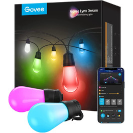 Розумний LED-гірлянда Govee для вулиці, WiFi, RGBICW, водонепроникна IP65, керування через Alexa, Google Assistant і додаток, 47 режимів, 15 ламп, 15 м