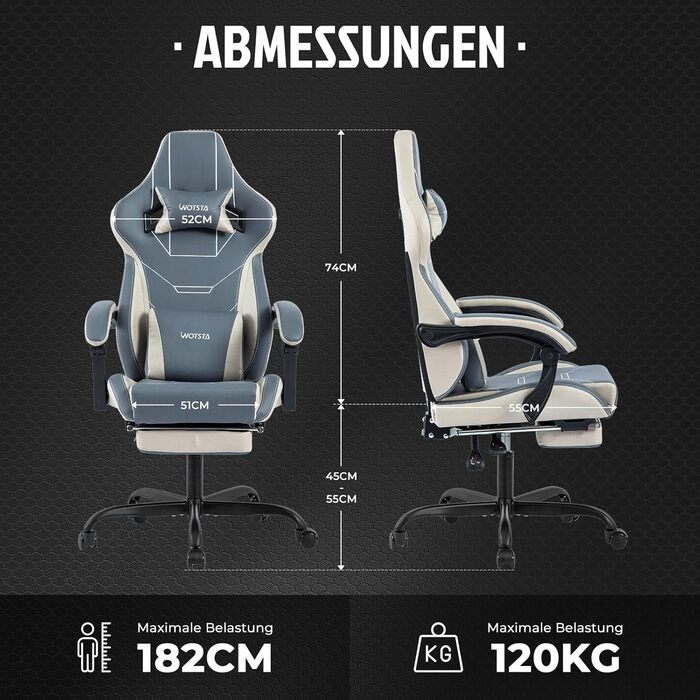 Ергономічне геймерське крісло з підніжкою - Racing Computerstuhl Bluebeige. Регульована висота, м'яке геймерське крісло для дому та офісу.