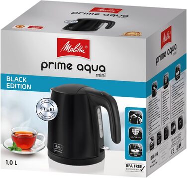 Електрочайник MELITTA Prime Aqua Mini, нержавіюча сталь, 1 л, 2200 Вт, чорний