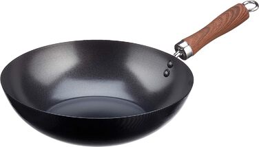 Вок WECOOK! Carbono 28 см для індукції, антипригарне титанове покриття QUANTANIUM, 3-шарове, екологічний, без ПФОА, вуглецева сталь, ручка під дерево, для всіх типів плит (індукція, газ, склокераміка)