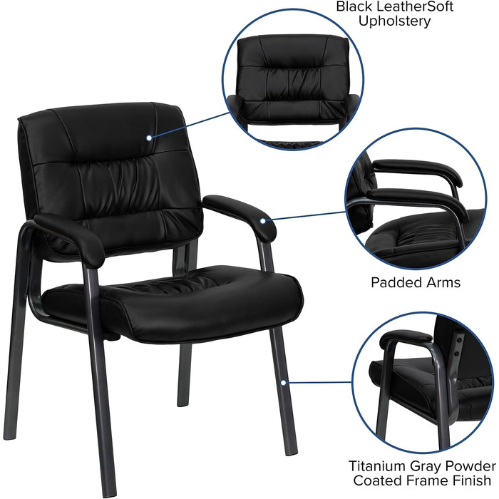 Крісло-табурет Haeger від Flash Furniture з шкіри, з рамою титаново-сірого кольору з порошковим покриттям, чорне, шкіряне сидіння/титановий каркас