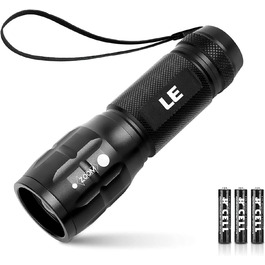 LED ліхтар LE, водонепроникний, з фокусуванням, надяскравий, портативний, для туризму, кемпінгу, чоловіків, жінок і дітей, чорний, 2 шт.