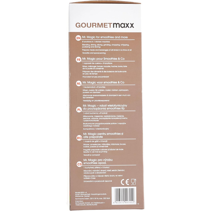 GOURMETmaxx блендер-смузі мейкер 250Вт, 4в1, 500мл, електричний міні міксер з 9 функціями, BPA-free, чашка To-Go, білий-червоний