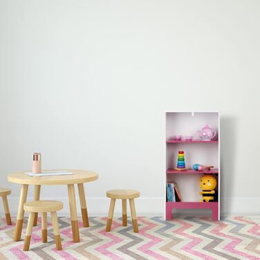 Дитяча полиця Relaxdays з 3 відділеннями для книг та іграшок, 91x48x24 см, біло-рожева, ігровий органайзер для дитячої кімнати