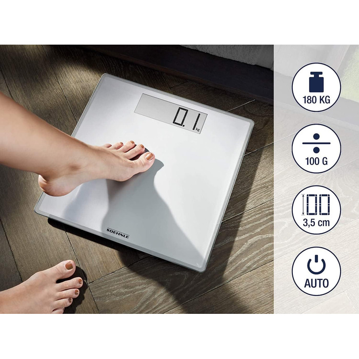 Електронна вага для людей Soehnle Style Sense Comfort 100, велика, потужна, надтонка, з LCD-дисплеєм, цифрова вага для дому