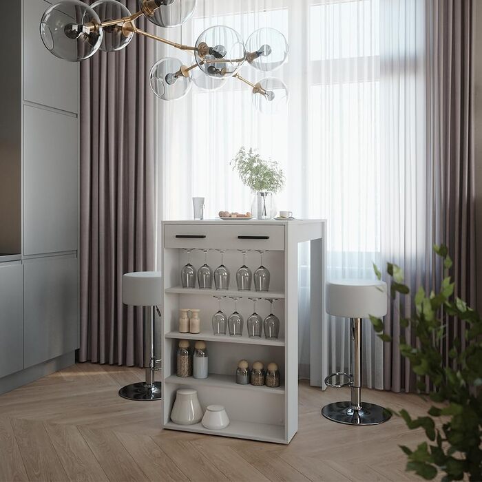 Барний набір Vicco Bartisch Repose Goldkraft Дуб/Антрацит 67x100 см з 2 барними стільцями, регульовані полиці, білий