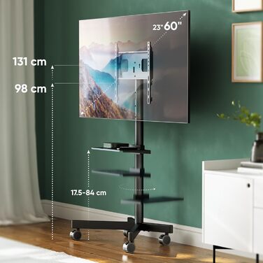 Мобільна стійка для телевізора ONKRON 23-60'' до 40 кг, з колесами, регульована висота, чорна, VESA 400x400, TS1137-B