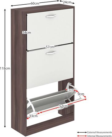 Шафа для взуття з 3 висувними ящиками Home Discount - дерев'яний, горіх/білий