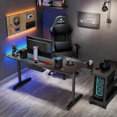 Ігровий стіл EUREKA ERGONOMIC 152x70 см - великий комп'ютерний стіл для геймерів з підставкою для навушників та тримачем для напоїв, чорний