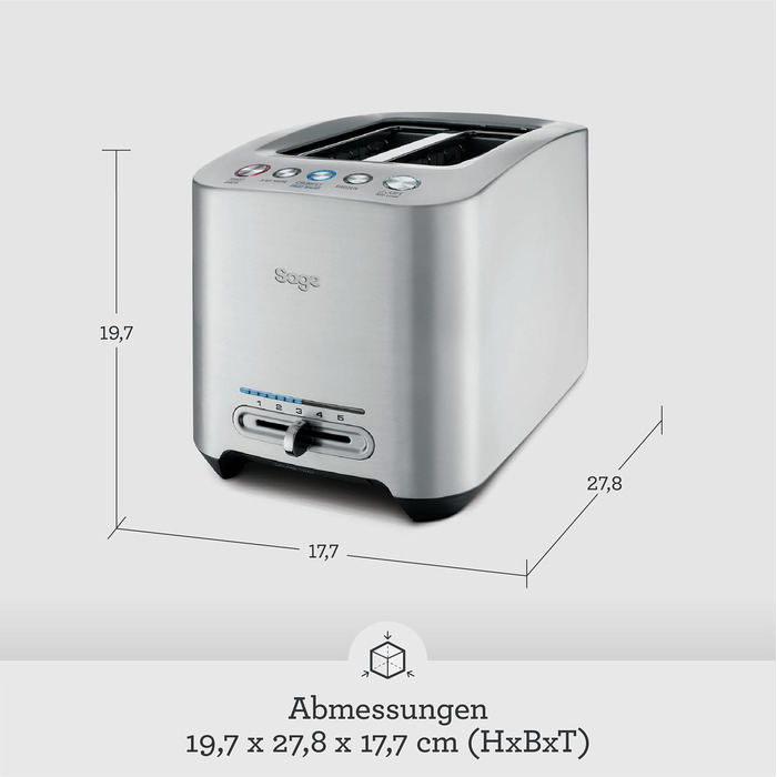 Тостер Sage The Smart Toast на 2 скибки, щітлений алюміній, розумний тостер з електронним керуванням