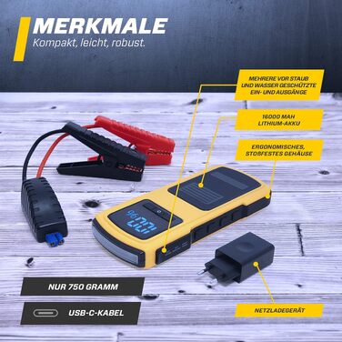 Бустер для автомобіля MAXTOOLS JS500 2200A 22Ah, пусковий пристрій (джампстартер) для 12V дизельних та бензинових двигунів, Powerbank з LED-ліхтарем та USB