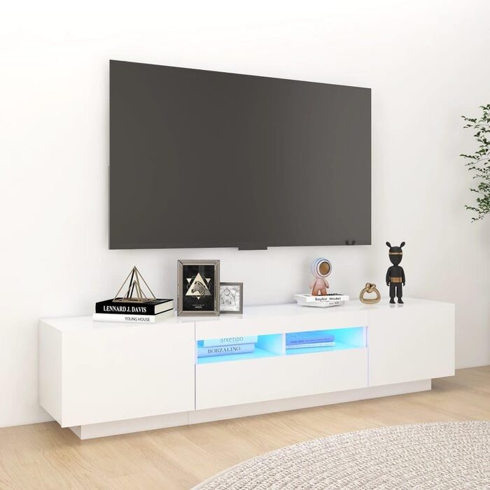 Тумба під телевізор vidaXL з LED підсвіткою, біла, 180x35x40 см, сучасна ТВ-тумба, комод для вітальні