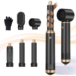 UKLISS Hairstyler 6 в 1: Професійний набір для укладки волосся (фен-щітка, плойка, випрямляч) 1000W, срібно-золотий