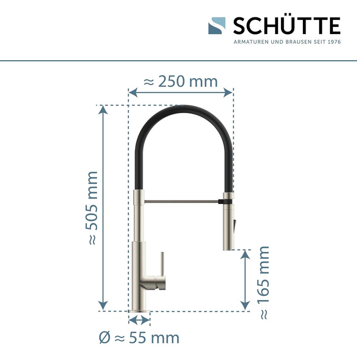 Змішувач кухонний Schütte 23138 Design з висувним шлангом Soft Touch, поворотний на 360°, нержавіюча сталь/чорний