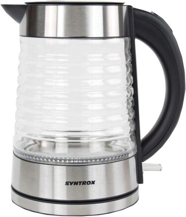 Електрочайник Syntrox Germany 2000 Вт, 1,7 л, скляний, нержавіюча сталь, бездротовий, з підсвіткою LED, 360°