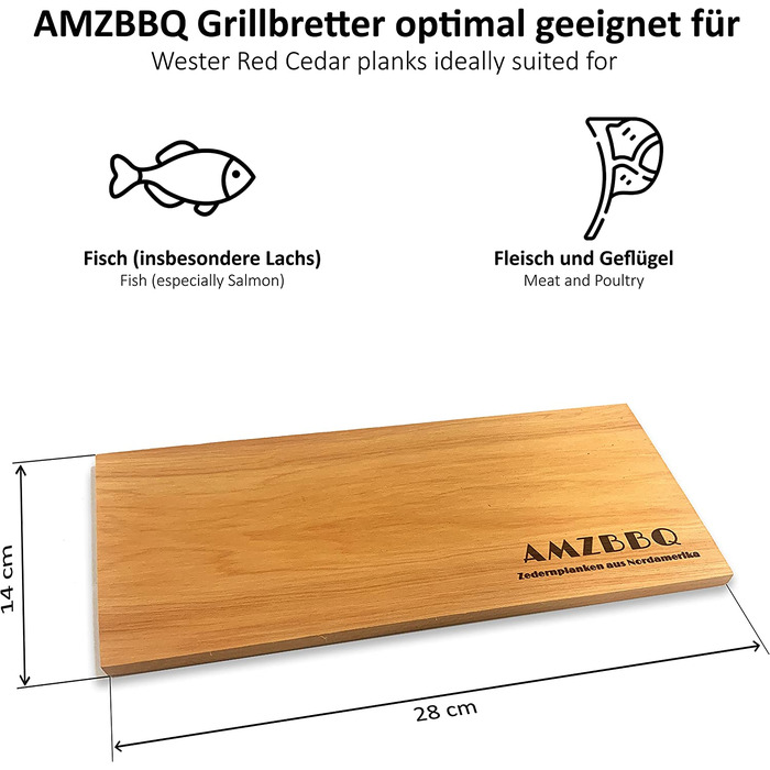 AMZBBQ Преміум кедрові дошки для грилю 2 шт, 28x14 см, для газового та вугільного гриля, для риби та м'яса, подарунок чоловікам і жінкам, з Північної Америки