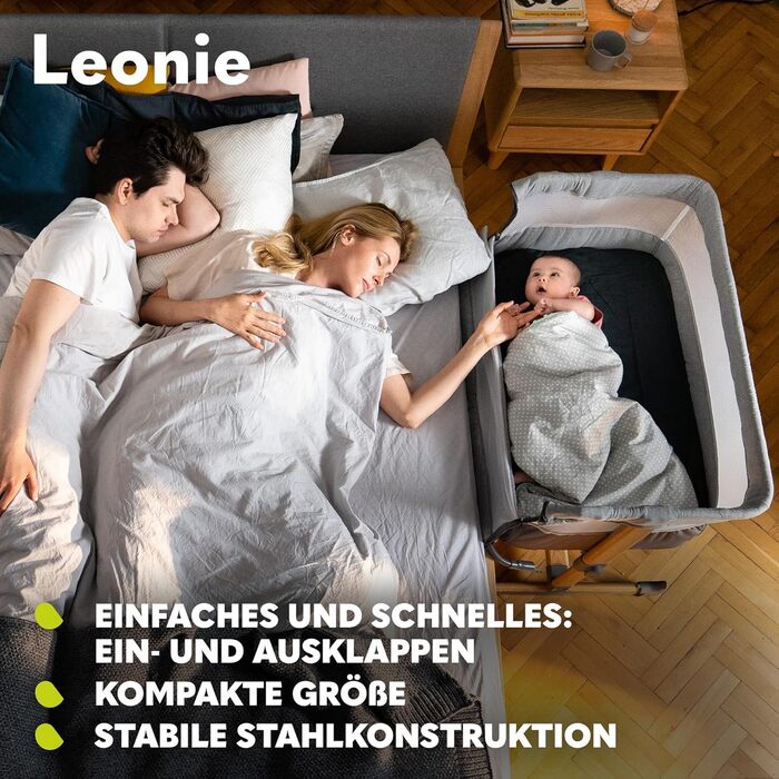 Дитяче ліжечко 3-в-1 Lionelo Leonie з маятниковою функцією, 5-рівневе регулювання висоти, нахил, матрац, знімна бокова стінка, колеса, бічна кишеня, легке транспортування