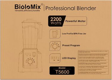 Потужний стаціонарний блендер BioloMix 2200 Вт, 2 л, без BPA, для смузі та самостійного очищення
